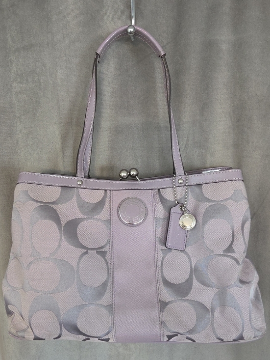 Coach Handbags - Coach Lavender Signature Jacquard Tote with Leather Trim And 3 Compartments